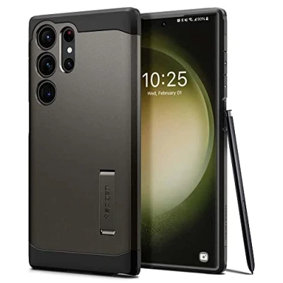 Abbildung von Samsung Galaxy S23 Ultra Hülle Kunststoff Spigen Hard Case/Backcover Handyhülle Grau Shockproof/Stoßfest