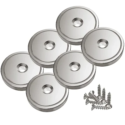 Abbildung von Magnetpro 6 Stück Scheiben Magnete mit Kapsel 55 KG Zugkraft 36 x 8 mm, Topfmagnet Loch