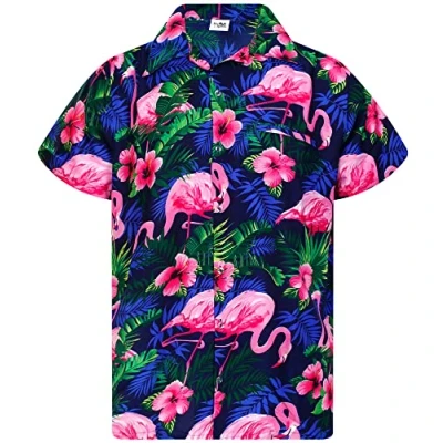 Abbildung von King Kameha Funky Hawaii Hemd, Herren, Kurzarm, Flamingo Flowers, Navy Pink, L