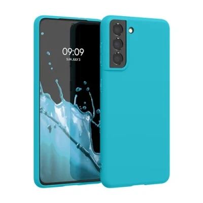 Abbildung von kwmobile Hülle kompatibel mit Samsung Galaxy S21 weiches TPU Silikon Case Cover geeignet für kabelloses Laden Cool Glacier
