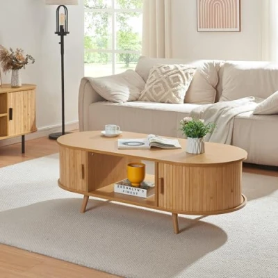 Abbildung von en.casa Couchtisch, »Nordkapp« mit 2 Türen 120 x 55 40 cm Holz Bambus