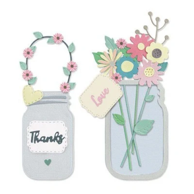Abbildung von Sizzix Thinlits Stanzschablone 665079 Blumentopf von Lisa Jones 17er Pack