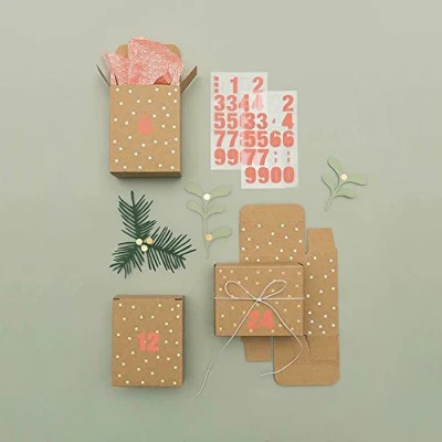 Abbildung von Adventskalender Boxen, Kraftpapier/Gold: 24 Boxen à 4 x 8 10 cm