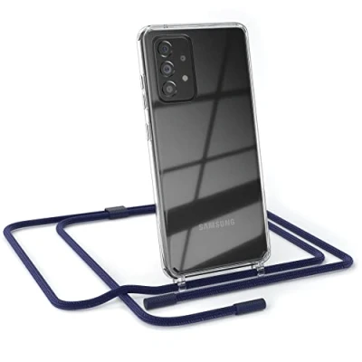 Abbildung von EAZY CASE kombinierbare Handyketten kompatibel mit Samsung Galaxy A52 / A52S, Transparente Silikon Hülle Umhängeband, abnehmbar durch abschraubbare Endstücke, Hülle, Wechselgurt, Nacht Blau