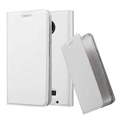 Abbildung von Cadorabo Hülle kompatibel mit Motorola Moto Z Play aus Premium Kunst Leder Flip Klappbare Stoßfeste Magnetische [Standfunktion] [Kartenfächern] Cover für Tasche in Silber