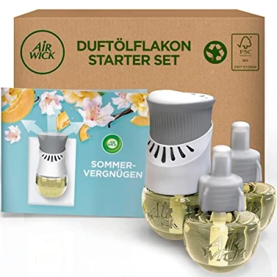 Abbildung von AirWick Duftölflakon Duftstecker Starter Set mit 3 Duftflakons Sommervergnügen Gerät und 3x Nachfüller