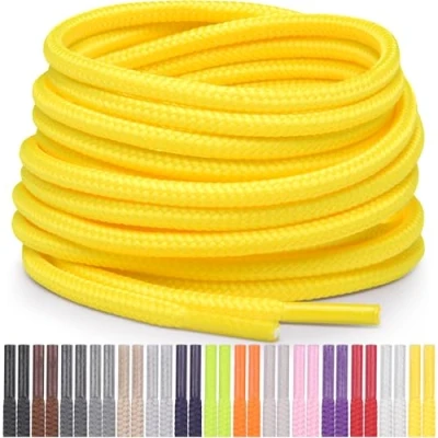 Abbildung von Miscly Schnürsenkel Rund Reißfest für Sportschuhe, Sneaker und Stiefel, Ø 4 mm (160 cm, Gelb)