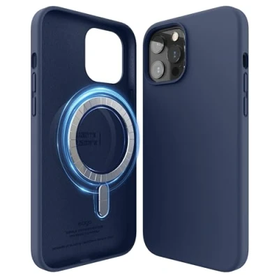 Abbildung von elago Magnetische Silikonhülle, kompatibel mit iPhone 12 Pro Max (6,7 Zoll), MagSafe Zubehör, eingebaute Magnete, Flüssigsilikon, Handyhülle (Jeans Indigo)