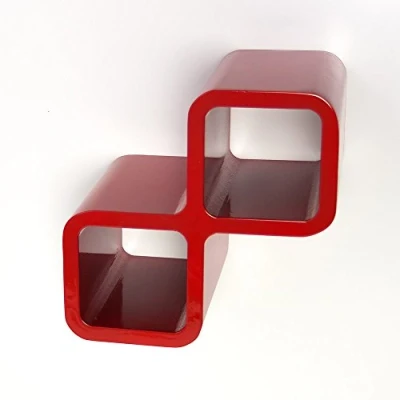 Abbildung von Homestyle4u 587, Wandregal Weinregal Rot Hochglanz Cube Regal mit 2 Fächer