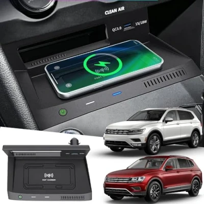Abbildung von Singkin Kabelloses Auto Ladegerät für Volkswagen VW Tiguan 2017 2018 2019 2020 2021, 15W Wireless Schnellladendes Handy mit 18W QC3.0 USB, Innenzubehör Upgrades