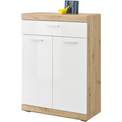 Abbildung von Stella Trading NOLA Schuhschrank in Artisan Eiche Optik, Weiß Hochglanz Modernes Schuhregal mit viel Stauraum für Ihre Schuhe 80 x 111 38 cm (B/H/T)