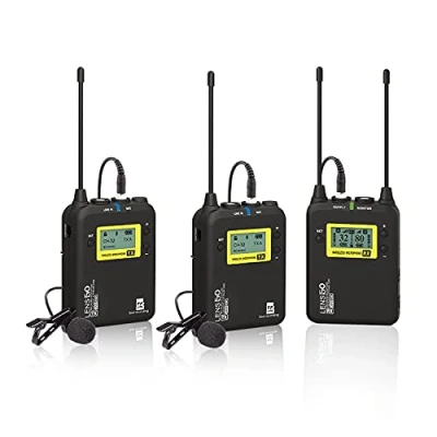 Abbildung von Wireless Lavalier Mikrofon System, LENSGO LWM 328C 99 Kanal UHF Professional Omnidirektional Kabellos Ansteckmikrophone mit 2 Sender &amp; 1 Empfänger für Canon Nikon DSLR Kamera iPhone Android Smartphone