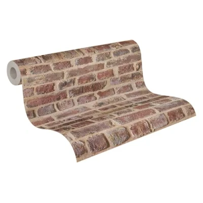 Abbildung von living Walls Papiertapete &quot;Authentic Backstein Optik&quot;, gemustert matt Steinoptik realistisch 3D Optik, StrukturTapete Stein Beige Braun Rot