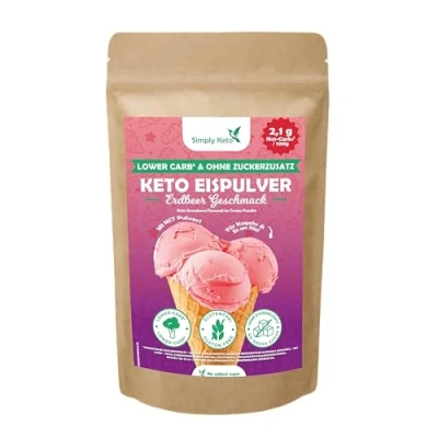 Abbildung von Simply Keto Lower Carb* Erdbeer Eis Mix Cremiges ohne Zuckerzusatz mit nur 2,6 g Netto Kohlenhydrate Maltit Glutenfrei, sojafrei &amp; ketogen Maxipack für 50 Portionen (500 g)