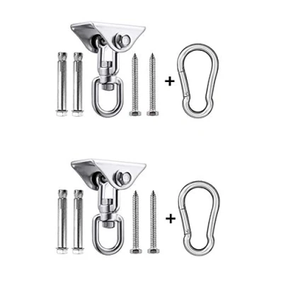 Abbildung von HOMPER 360Drehen Deckenhaken 304 Edelstahl 450KG Kapazität mit M8 Karabiner Schaukel Schaukelhaken für Hängesessel Beton Holz Yoga Hängematte Stuhl Sandsack Wand Haken Gym 2 teiliges Set