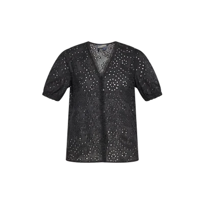 Abbildung von DREIMASTER Vintage Damen Bluse M / Schwarz 100% Baumwolle