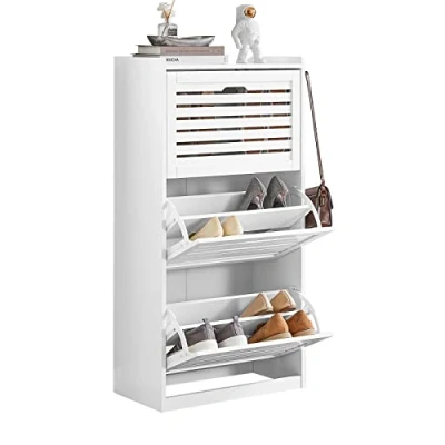 Abbildung von SoBuy Schuhschrank FSR108 mit 3 Klappen Schuhregal 2 Hacken Schuhkipper 6 Ablageflächen