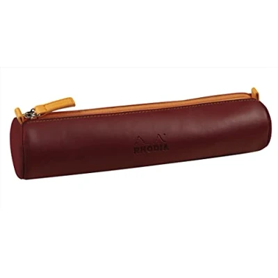 Abbildung von Rhodia 319000C Schlampermäppchen Rhodiarama, rund, 21,5x5,5 cm, mit elfenbeinfarbenem Jersey gefüttert, praktisch und elegant aus Kunstleder Weinrot, 1 Stück