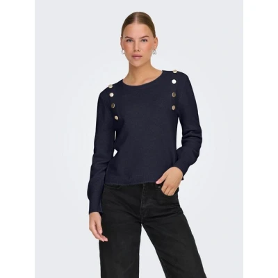 Abbildung von ONLY Onljeanett LIFE Button O NECK Strickpullover, Damen, Größe: XS, Night sky