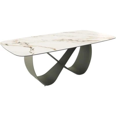 Abbildung von Esstisch Edge Boot 240x120cm Keramik Calacatta Luxe Weiß Gold Grau Infinity Metall Effektfinish Titan