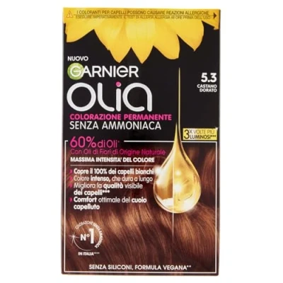 Abbildung von Garnier Olia Haarfarbe, ohne Ammoniak, deckt weißes Haar, Goldbraun