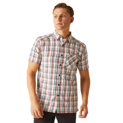 Abbildung von Regatta Herren Mindano Viii Kurzarm Shirt Kurzärmeliges Hemd, Danger Red/Coronet Blue Check, L