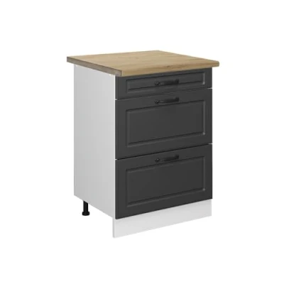 Abbildung von Vicco Küchenunterschrank R Line, Anthrazit Landhaus/Weiß, 60 cm mit Schubladen, AP Eiche