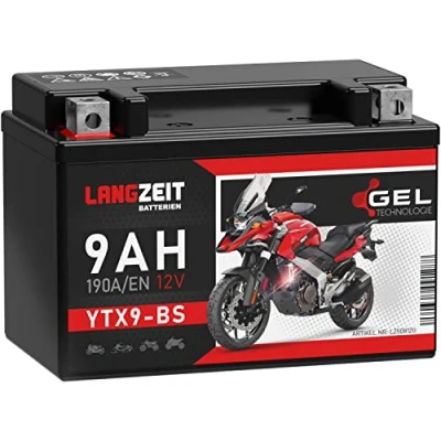 Abbildung von LANGZEIT YTX9 BS Motorradbatterie 12V 9Ah 190A/EN Gel Batterie doppelte Lebensdauer entspricht 50812 CTX9 ETX9 GTX9 vorgeladen auslaufsicher wartungsfrei ersetzt 8Ah