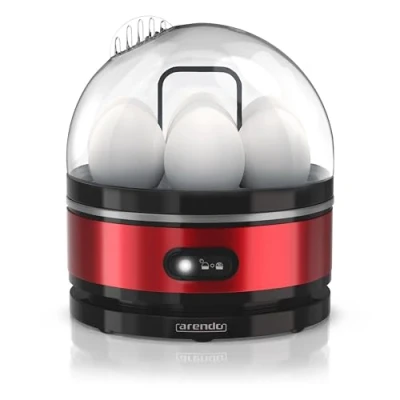 Abbildung von Arendo Sevencook Eierkocher 400 W Edelstahl Design 1 7 Eier Egg Cooker EIN/AUS Schalter 3 Härtegrade wählbar Warmhaltefunktion Signalton BPA frei rot