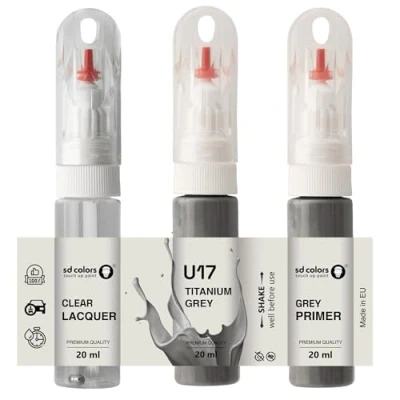 Abbildung von SD COLORS Titan Grau U17 Ausbesserungslack, 20 ML, praktischer Pinsel zur Reparatur von Kratzern (Farbe + Grundierung Lack)