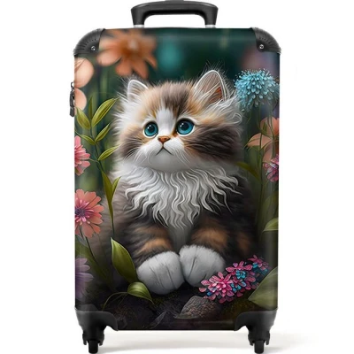 Abbildung von NoBoringSuitcases.com© Kinderkoffer Kätzchen Illustration Blumen Natur Katze 55x35x20cm, 4 Rollen, Reisetasche mit Koffer Handgepäck Flugzeug