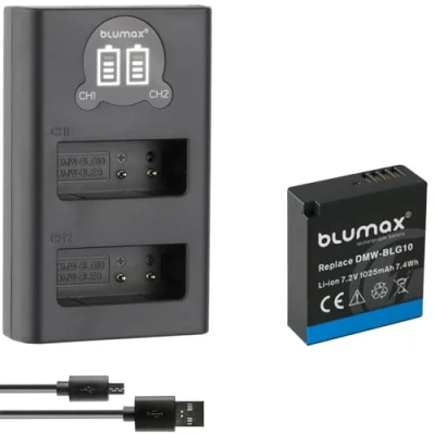 Abbildung von blumax Akku Ersatz für Panasonic DMW BLG10 / BLG10E [ 1025mAh ] + Mini Dual Charger BLE9 E BP DC15 Lumix DMC GF6 GX7 III DC TZ202 G110