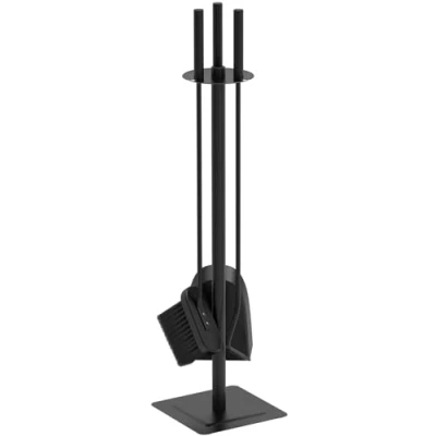 Abbildung von VOUNOT Kaminbesteck, 4 teilige Kamingarnitur Set mit Schaufel, Besen, Schürhaken &amp; Halter, Schmiedeeisen Kaminwerkzeug Kaminzubehör Ofenbesteck, Schwarz