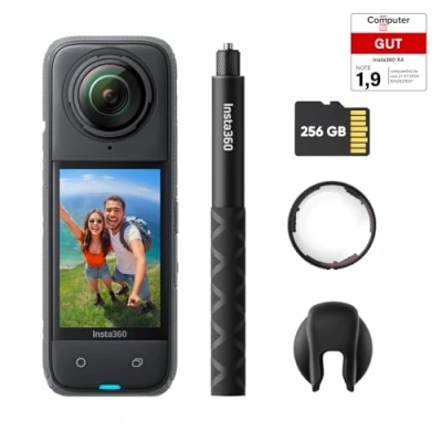 Abbildung von Insta360 X4 Premium Linsenschutz Bundle wasserdichte 8K 360 Action Cam, 4K Weitwinkelvideos, Unsichtbarer Selfie Stick Effekt, Abnehmbarer Linsenschutz, 135 min Akkulaufzeit, KI Bearbeitung