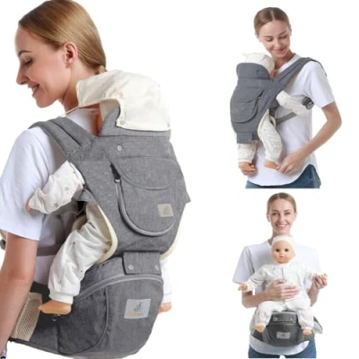 Abbildung von Adapt Babytrage für Neugeborene ab Geburt, 3 Positionen SoftTouch Cotton Ergonomische Babybauchtrage Rückentrage Baby Tragetasche, einfach anzulegen, ideal freihändiges Elterndasein (Grau)