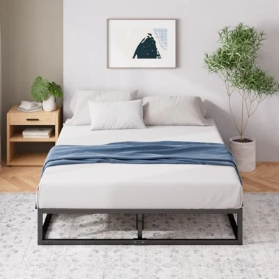 Abbildung von Zinus Joseph Bett 100x200 cm Höhe 25 mit Stauraum unter dem Metall Plattform Bettgestell Holzlattenrost Schwarz