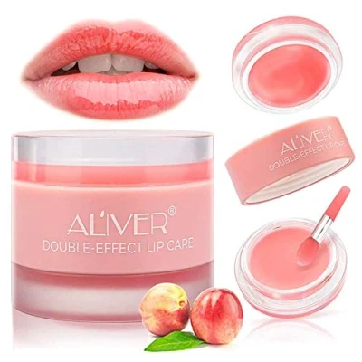 Abbildung von Lippenschlafmaske mit Kollagenpeptid, Pfirsichlippenpeeling Feuchtigkeitscreme über Nacht für die Lippenhautpflege Lippenbehandlung repariert trockene,rissige, schälende Lippenmaske,Lippenbalsam