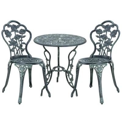 Abbildung von casa.pro Gartentisch Bistro Tisch 60cm Rund Grün mit 2 Stühlen im Antik Look für Balko Terrasse Set Gusseisen Metall als Gartendeko