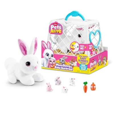 Abbildung von Pets Alive Mama Bunny Surprise von ZURU, realistischer, elektronischer Plüschhasen Roboter, Überraschungsspielzeug für Kinder.