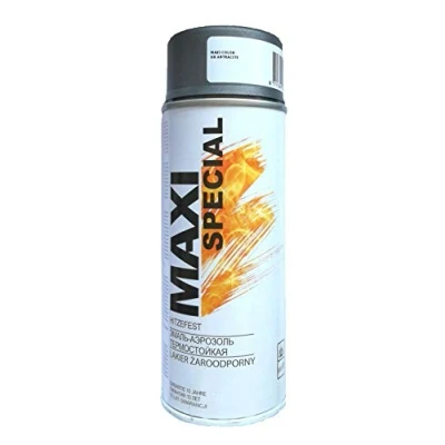 Abbildung von Maxi Color HITZEFEST Sprühlack Ofenfarbe Auspufflack Ofenlack 400 ml Sprühdose hitzebeständig Hochtemperatur Lack Ergiebig (800C Anthrazit matt)