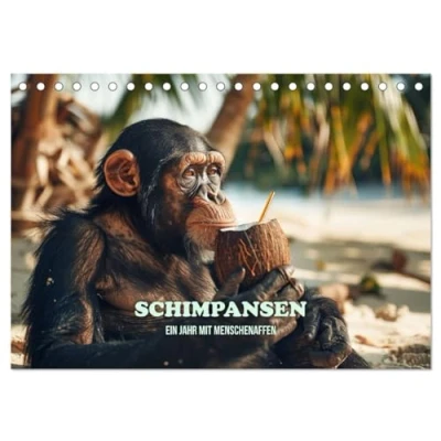 Abbildung von Schimpansen Ein Jahr mit Menschenaffen. (Tischkalender 2025 DIN A5 quer), CALVENDO Monatskalender