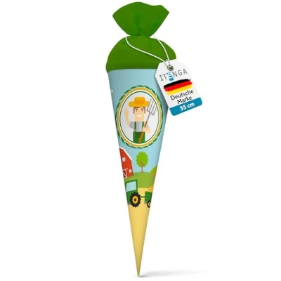 Abbildung von itenga Geschwisterschultüte 35cm für Kinder Geschenkverpackung Schultüte klein Kindergarten Zuckertüte (Bauernhof Traktor)