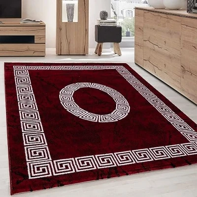 Abbildung von Designteppich Mäander Design, Carpettex, Läufer, Höhe: 6 mm, Modern Kurzflor Teppich Wohnzimmer Design Rot Pflegeleicht