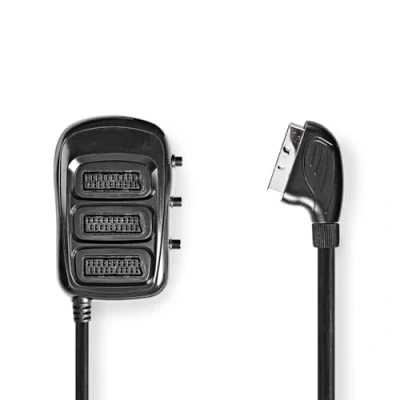 Abbildung von SCART Schaltbox Stecker 3X Buchse Vernickelt Maximale Auflösung: 800x480 0.50 m Rund PVC Schwarz Box