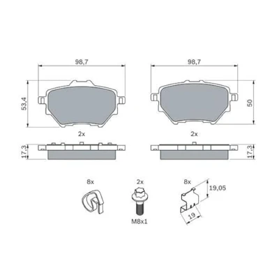 Abbildung von BOSCH 0 986 494 998 Bremsbelagsatz PEUGEOT: Partner III Kastenwagen, Rifter MPV, 308 SW 2, CITROËN: C4 Grand Picasso Berlingo