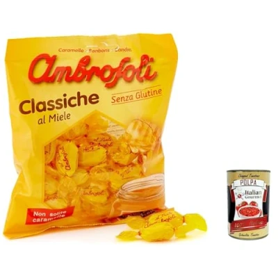 Abbildung von 3x Ambrosoli, Caramelle classiche al miele, bonbons Süßigkeit Honig 135g + Italian Gourmet polpa 400g