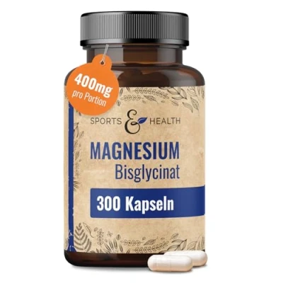 Abbildung von Magnesium Bisglycinat Kapseln 300 Glycinat Hochdosiert 400mg pro Tagesdosierung Vegan MagnesiumBisglycinat MagnesiumGlycinate