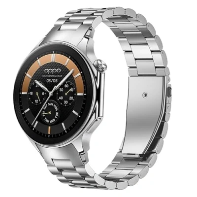 Abbildung von GIOPUEY Armband Kompatibel mit OnePlus Watch 2/2R, Rostfreier Stahl [Verschleißfest] [Stilvoll] Ersatzarmband Silver