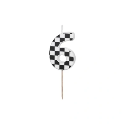 Abbildung von partydeco Geburtstagskerze, Geburtstagskerze Zahl 6 mit Karomuster 5,5cm Schwarz / Weiß