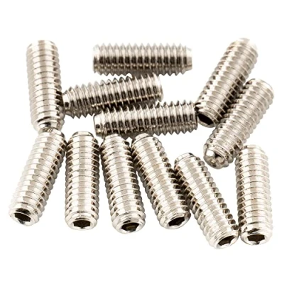Abbildung von Musiclily Ultra UNF#4 48X5/16 Zoll Edelstahl Steg Saitenreiterhöhen Schrauben für USA E Gitarre, Nickel (12er Set)